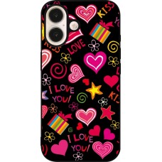 Coque iPhone 16 - Silicone rigide noir Valentine 2023 love symbols