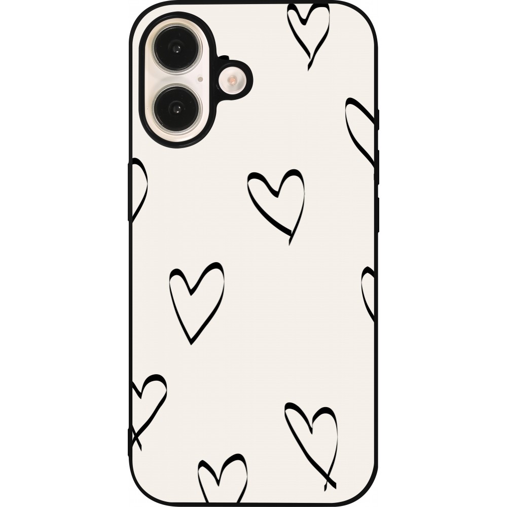 Coque iPhone 16 - Silicone rigide noir Valentine 2023 minimalist hearts