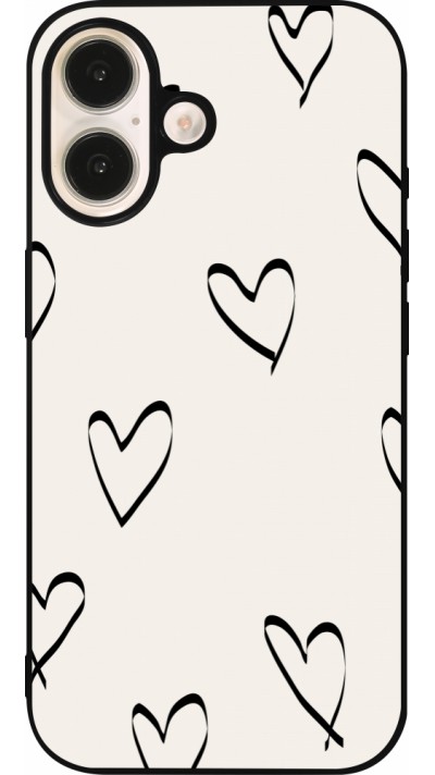 Coque iPhone 16 - Silicone rigide noir Valentine 2023 minimalist hearts