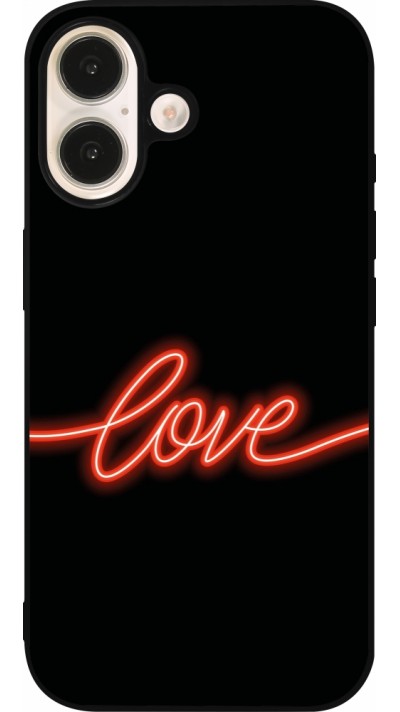 Coque iPhone 16 - Silicone rigide noir Valentine 2023 neon love