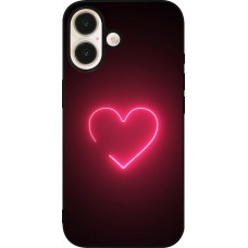 Coque iPhone 16 - Silicone rigide noir Valentine 2023 single neon heart
