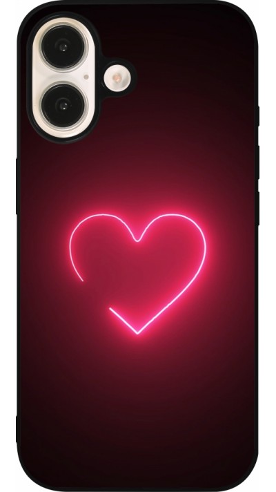 Coque iPhone 16 - Silicone rigide noir Valentine 2023 single neon heart