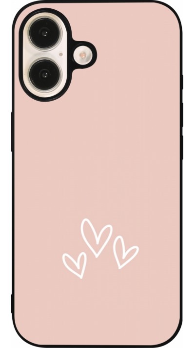 Coque iPhone 16 - Silicone rigide noir Valentine 2023 three minimalist hearts