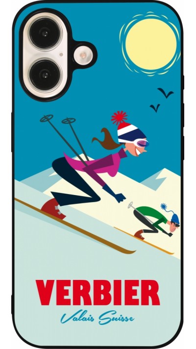 Coque iPhone 16 - Silicone rigide noir Verbier Ski Downhill