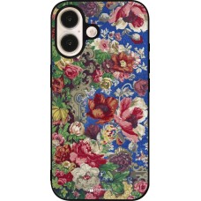 Coque iPhone 16 - Silicone rigide noir Vintage Art Flowers