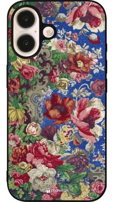 Coque iPhone 16 - Silicone rigide noir Vintage Art Flowers
