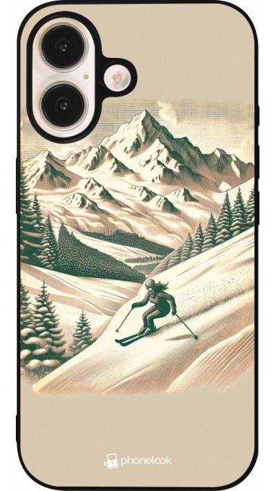 Coque iPhone 16 - Silicone rigide noir Vintage Ski Mountain