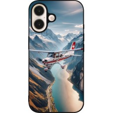 Coque iPhone 16 - Silicone rigide noir Vol Alpin Suisse