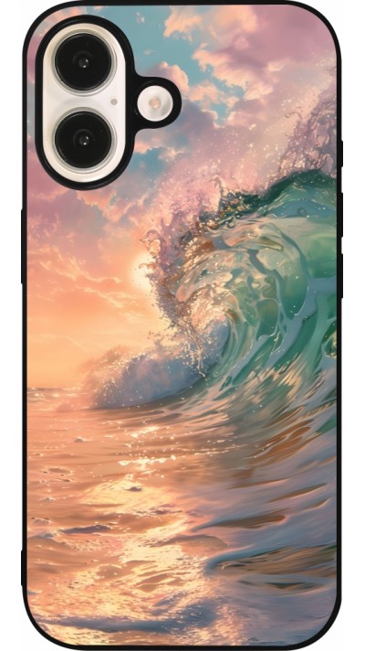 Coque iPhone 16 - Silicone rigide noir Wave Sunset Coque iPhone 16 - Silicone rigide noir Wave Sunset