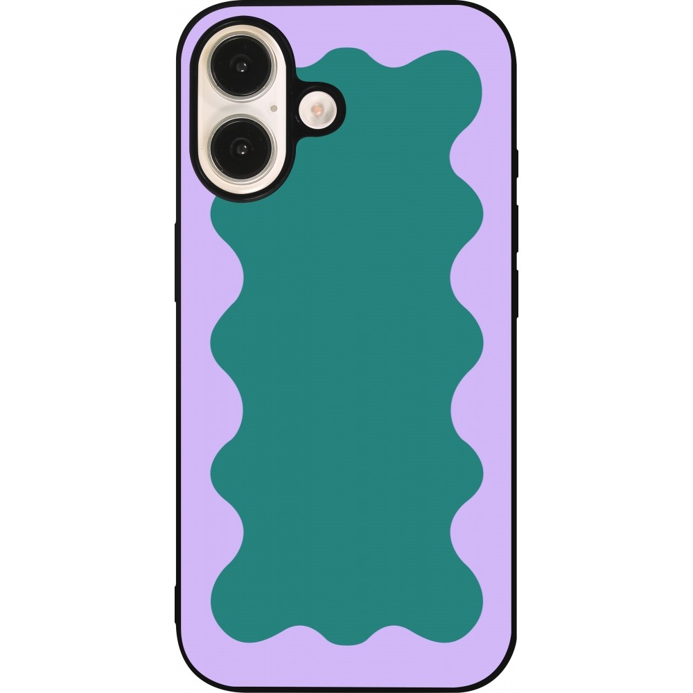 Coque iPhone 16 - Silicone rigide noir Wavy Rectangle Green Purple
