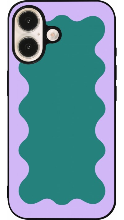 Coque iPhone 16 - Silicone rigide noir Wavy Rectangle Green Purple