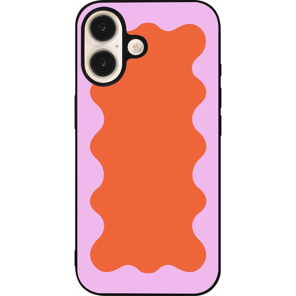 Coque iPhone 16 - Silicone rigide noir Wavy Rectangle Orange Pink