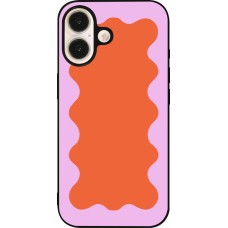 Coque iPhone 16 - Silicone rigide noir Wavy Rectangle Orange Pink