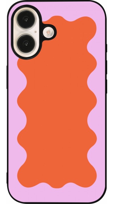 Coque iPhone 16 - Silicone rigide noir Wavy Rectangle Orange Pink