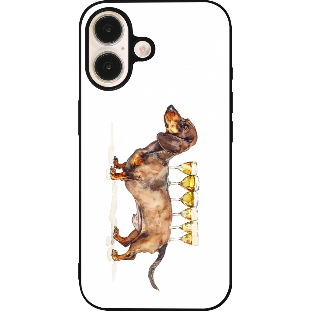 Coque iPhone 16 - Silicone rigide noir Wine Teckel