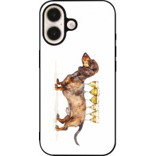 Coque iPhone 16 - Silicone rigide noir Wine Teckel