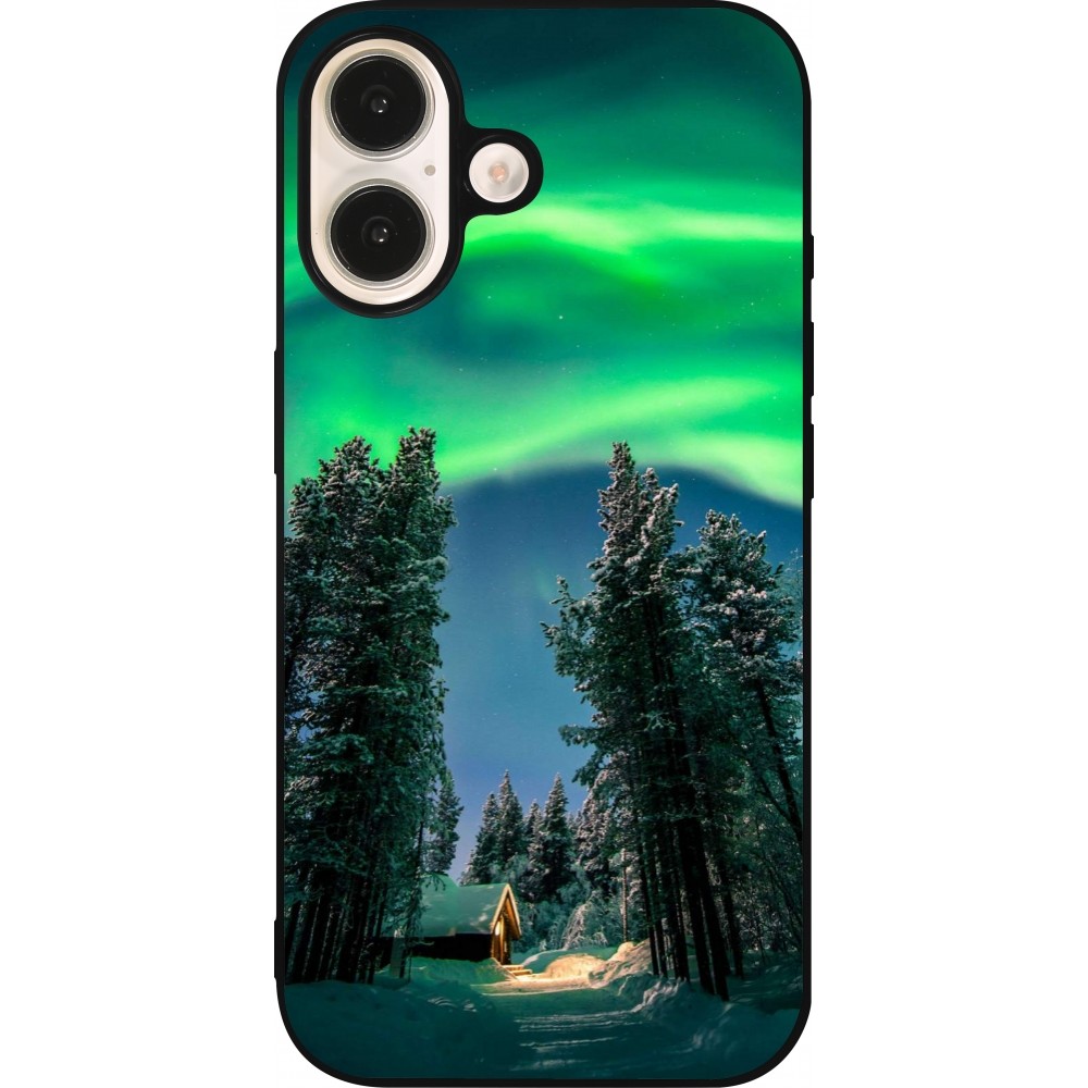 Coque iPhone 16 - Silicone rigide noir Winter 22 Northern Lights