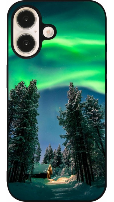 Coque iPhone 16 - Silicone rigide noir Winter 22 Northern Lights
