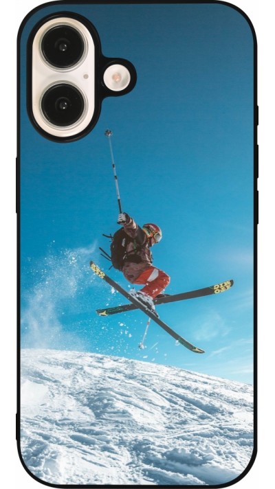 Coque iPhone 16 - Silicone rigide noir Winter 22 Ski Jump