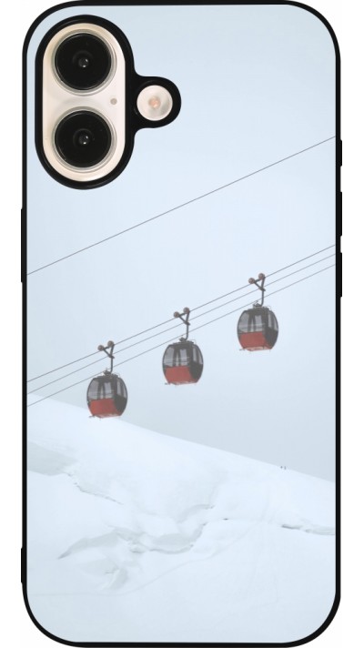 Coque iPhone 16 - Silicone rigide noir Winter 22 ski lift