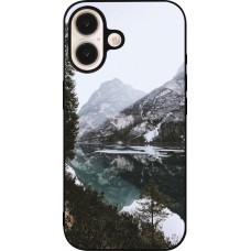 Coque iPhone 16 - Silicone rigide noir Winter 22 snowy mountain and lake