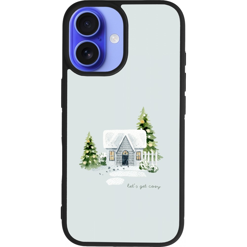 Coque iPhone 16 - Silicone rigide noir Winter 25 Cosy House