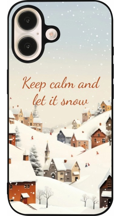 Coque iPhone 16 - Silicone rigide noir Winter 25 Winter Keep calm and let it snow