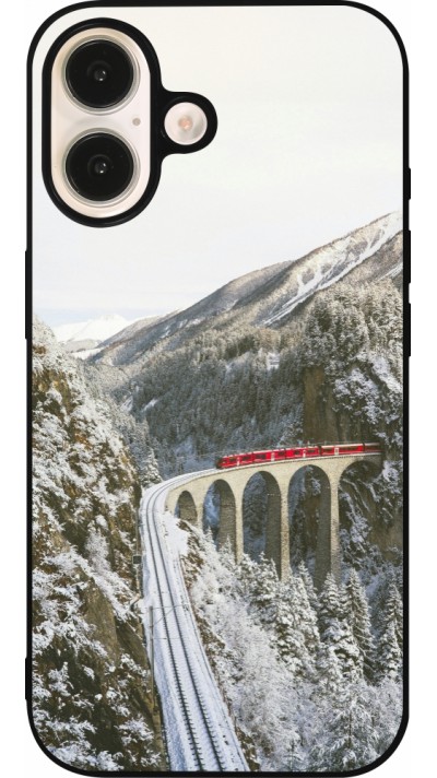 Coque iPhone 16 - Silicone rigide noir Winter 25 Winter polar express