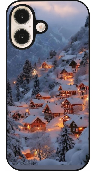 Coque iPhone 16 - Silicone rigide noir Winter 25 Winter snowy village