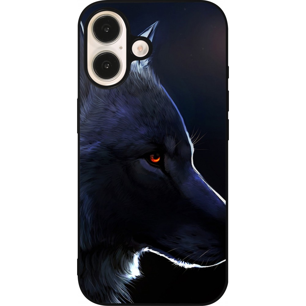 Coque iPhone 16 - Silicone rigide noir Wolf Shape