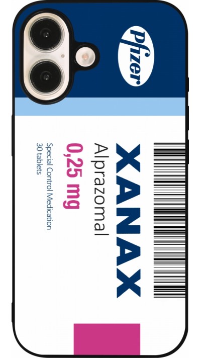 Coque iPhone 16 - Silicone rigide noir Xanax Alprazolam 2025