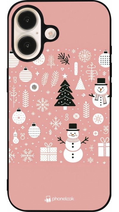 iPhone 16 Case Hülle - Silikon schwarz Weihnachten 2024 Rose Schneemann Weihnachten