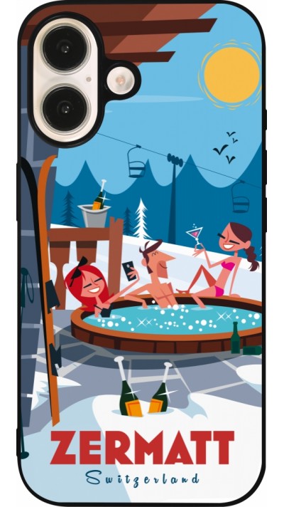 Coque iPhone 16 - Silicone rigide noir Zermatt Mountain Jacuzzi