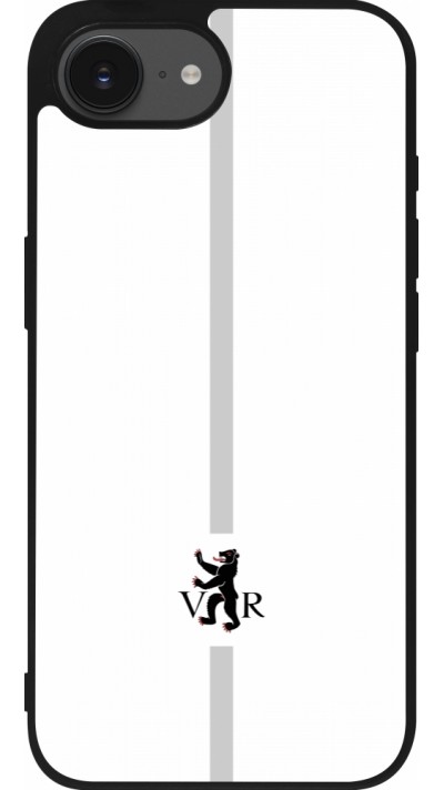 Coque iPhone 16e - Silicone rigide noir Canton AR blanc