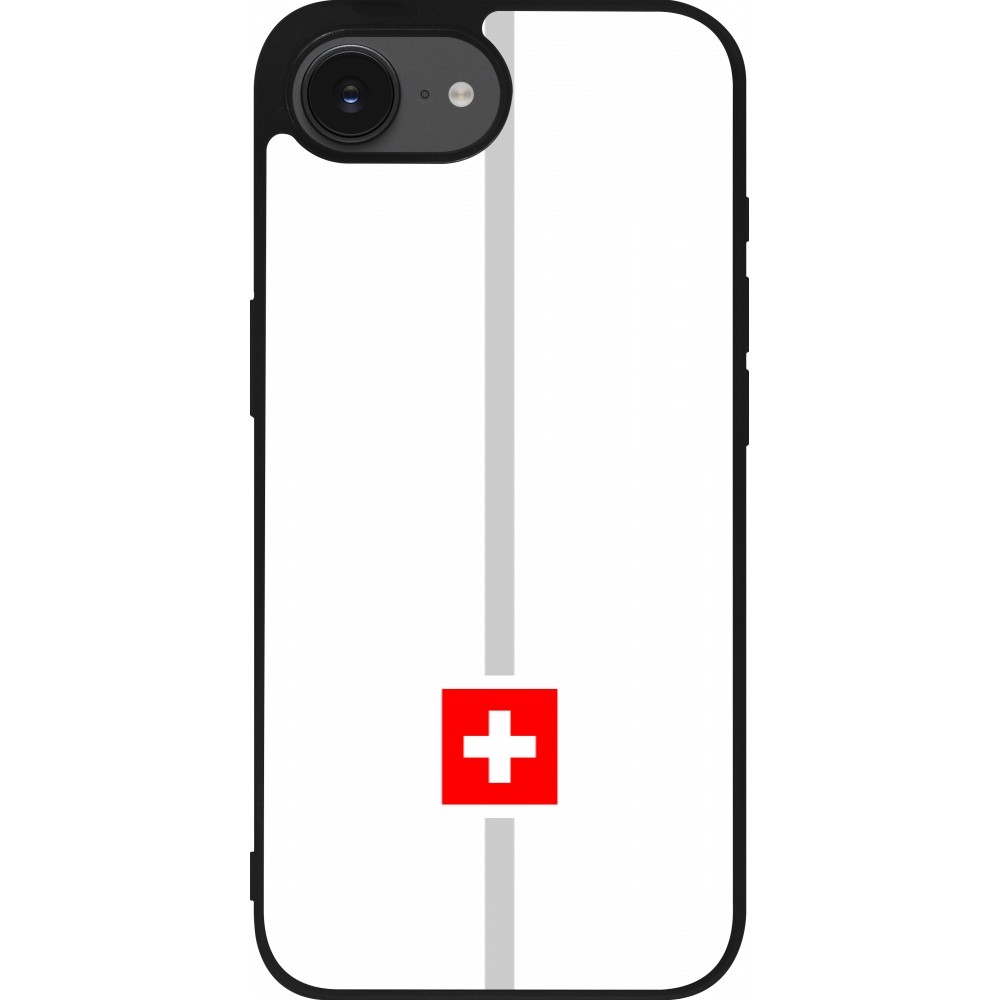 Coque iPhone 16e - Silicone rigide noir Canton CH blanc