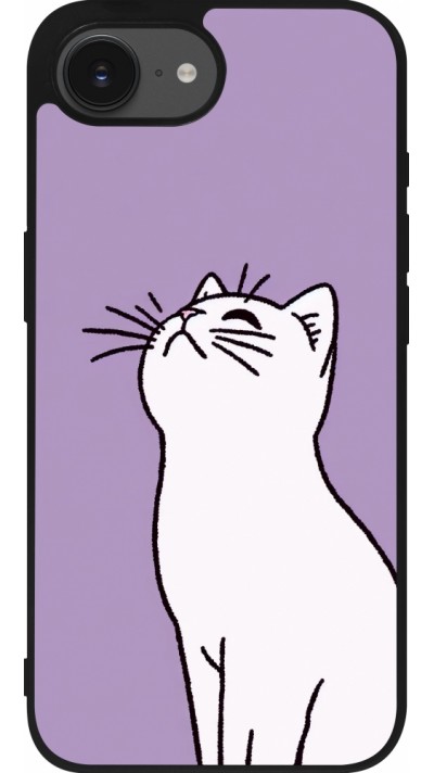 iPhone 16e Case Hülle - Silikon schwarz Chat auf lila Hintergrund