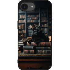 iPhone 16e Case Hülle - Silikon schwarz Katze Bücher dunkel
