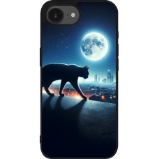 iPhone 16e Case Hülle - Silikon schwarz Schwarze Katze unter dem Vollmond