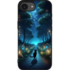 iPhone 16e Case Hülle - Silikon schwarz Schwarze Katze Spaziergang