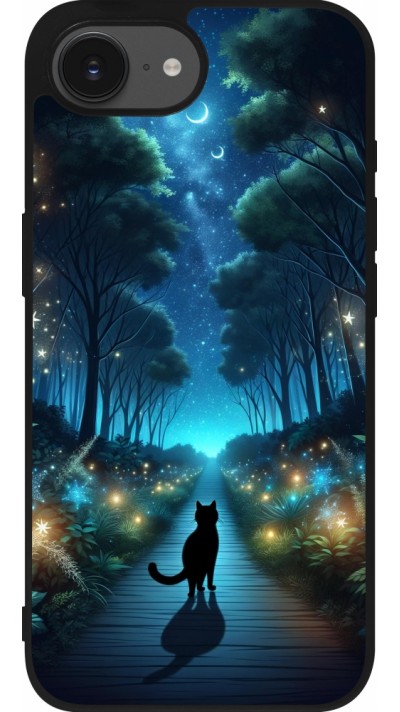 iPhone 16e Case Hülle - Silikon schwarz Schwarze Katze Spaziergang