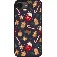Coque iPhone 17e / 16e - Silicone rigide noir Christmas 25 Pattern Gingerbread House