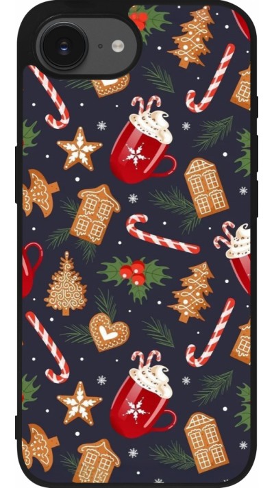 Coque iPhone 16e - Silicone rigide noir Christmas 25 Pattern Gingerbread House