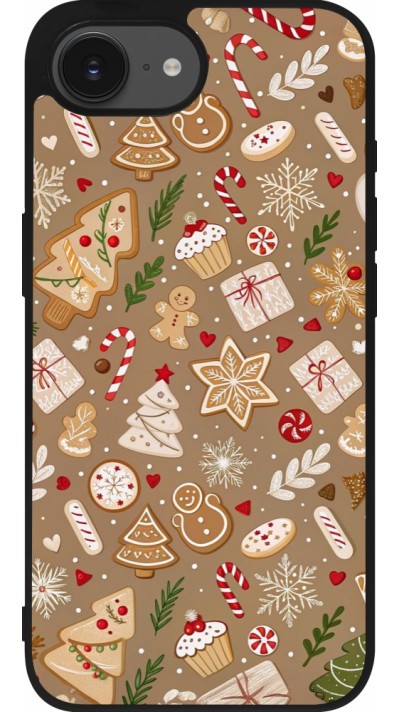 Coque iPhone 16e - Silicone rigide noir Christmas 25 Pattern Ginger Cookie