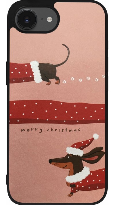 Coque iPhone 16e - Silicone rigide noir Christmas 25 Teckel Merry Xmas