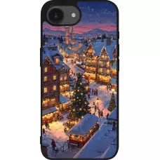 Coque iPhone 17e / 16e - Silicone rigide noir Christmas 25 Xmas Village
