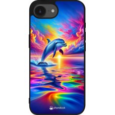 iPhone 16e Case Hülle - Silikon schwarz Glücklicher Regenbogen-Delfin