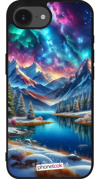 Coque iPhone 17e / 16e - Silicone rigide noir Fantasy Mountain Lake Sky Stars