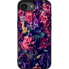 Coque iPhone 17e / 16e - Silicone rigide noir Flowers Dark