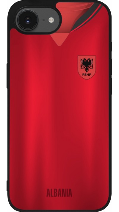 Coque iPhone 17e / 16e - Silicone rigide noir Maillot de football Albanie personnalisable