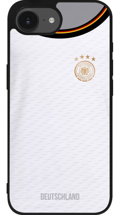 Coque iPhone 17e / 16e - Silicone rigide noir Maillot de football Allemagne 2022 personnalisable